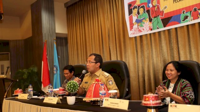 Wali Kota Makassar Moh. Ramdhan Pomanto saat menjadi pemateri di Jambore Komunitas Anti Korupsi 2018, Selasa (23/10/2018).