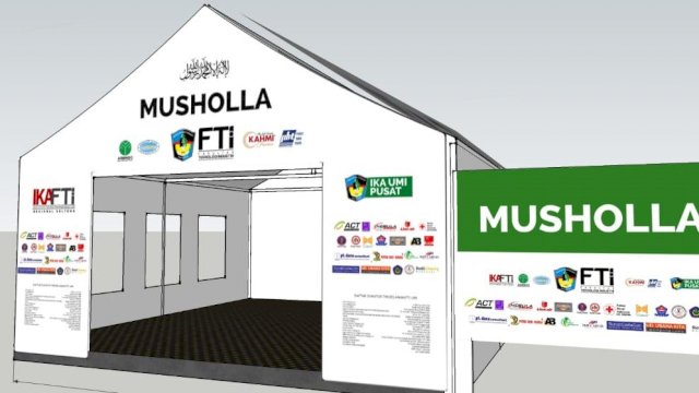 Desain tenda mushalah yang akan dibangun FTI UMI di enak titip pengungsian korban bencana Sulteng.