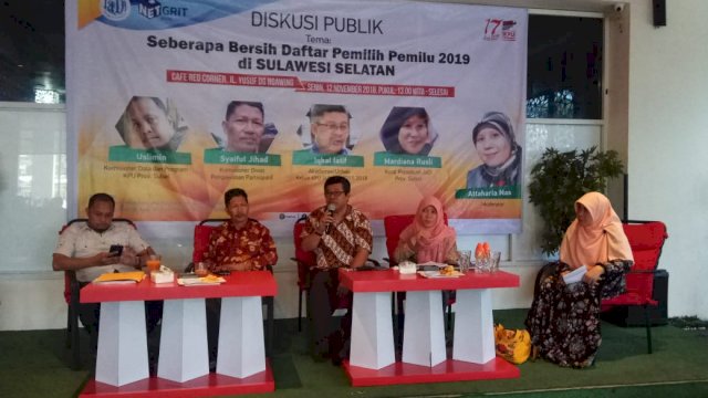 Diskusi publik Komisi Pemilihan Umum (KPU) Sulsel, Senin (12/11/2018).