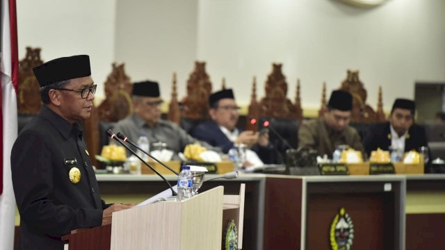Gubernur Sulsel, Nurdin Abdullah sambutan pada Rapat Paripurna DPRD Sulsel, Kamis (29/11/2018).