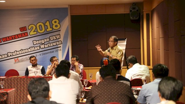 Wali Kota Makassar, Moh. Ramdhan 'Danny' Pomanto membuka Uji Kompetensi Wartawan&nbsp;yang digelar oleh Persatuan Wartawan Indonesia Sulawesi Selatan, di Swisbell In Makassar, Senin (03/12/2018).
