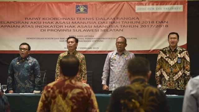 Rapat Koordinasi Teknis Pelaporan Aksi HAM Daerah Tahun 2018 dan Capaian Atas Indikator HAM Tahun 2017/2018 di Provinsi Sulsel, berlangsung di Hotel Aryaduta Makassar, Kamis(07/02/2019).