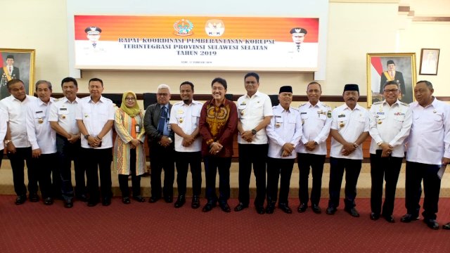 Rapat Koordinasi Pemberantasan Korupsi Terintegrasi Tingkat Provinsi Sulawesi Selatan, berlangsung di Kantor Gubernur Sulsel, Rabu (13/02/2019).