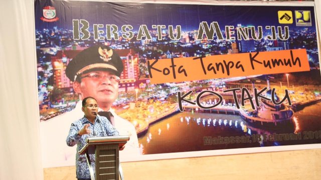 Wali Kota Makassar Moh. Ramdhan Pomanto membuka kegiatan Program Kota Tanpa Kumuh, Senin (18/02/2019).