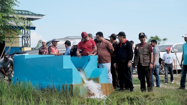 Wakil Gubernur Sulsel, Andi Sudirman Sulaiman meninjau sumber irigasi sawah di Kabupaten Sidrap, Minggu (24/02/2019).