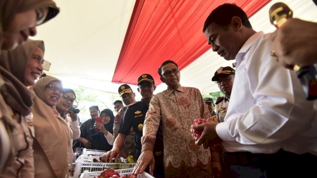Gubernur Sulsel Nurdin Abdullah, bersama Menteri Pertaniar RI Amran Sulaiman, meninjau salah satu hasil pertanian Sulsel yang akan diekspor keluar Negeri, Rabu (13/03/2019).