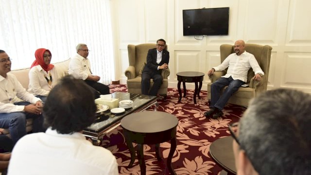 Gubernur Sulsel, Nurdin Abdullah, menerima kunjungan Kepala BPPT, Hammam Riza bersama rombongangannya, di Baruga Lounge, Kantor Gubernur Sulsel, Jum'at (15/03/2019).