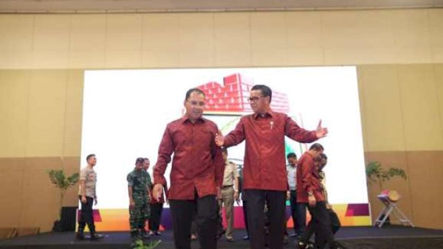 Gubernur Sulsel, Nurdin Abdullah, bersama Wali Kota Makassar, Moh. Ramdhan Pomanto di Musrembang Pemkot Makassar tahun 2020, di Hotel Claro, Senin, (25/03/2019).