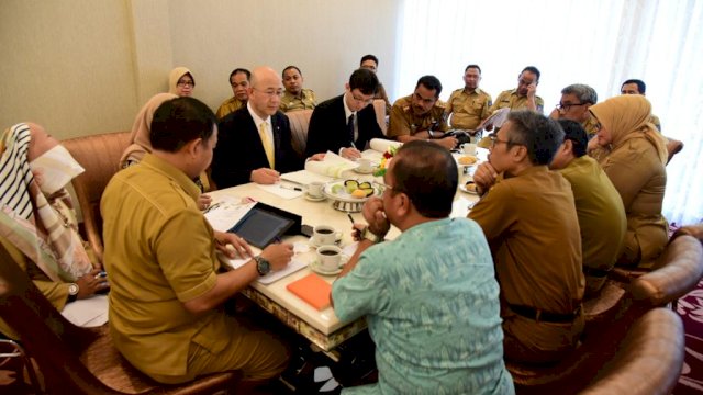 Pembahasan teknis kerja sama antara Pemprov Sulsel dan Pemerintah Provinsi Ehime Jepang, di Baruga Lounge, Kantor Gubernur Sulsel, Selasa (09/04/2019).