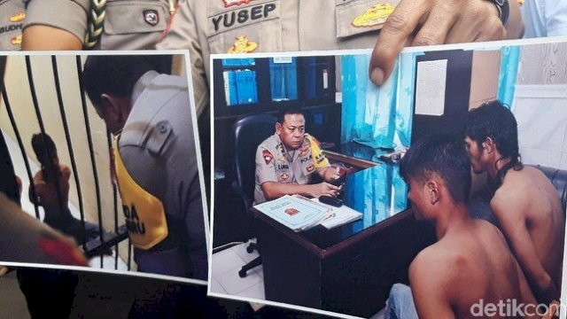 Dua pemuda yang membawa kabur kotak suara di Madura, Jawa Timur diamankan Polisi, Rabu (17/04/2019). (FOTO : detik.com)