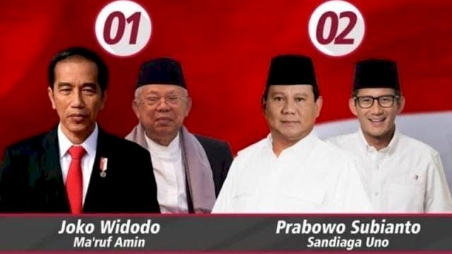 Pasangan calon Presiden - Wakil Presiden nomor urut 01, Joko Widodo - Ma'ruf Amin dan calon Presiden - Wakil Presiden nomor urut 02, Prabowo Subianto - Sandiaga Salahudin Uno.