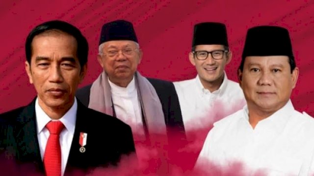 Pasangan calon Presiden dan Wakil Presiden RI Nomor urut 1, Joko Widodo - Ma'ruf Amin dan Nomor urut 02 Prabowo Subianto - Sandiaga Salahudin Uno.