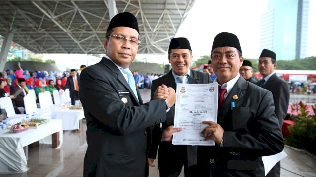 Wali Kota Makassar Moh Ramdhan Pomanto bersama Wakil Wali Kota Makassar Syamsu Ruzal (Deng Ical) dan Kepala Dinas Pendidikan Kota Makassar Rahman Bando, Kamis (02/04/2019).