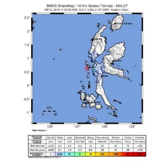 Gempa 3,7 SR Landa Kepulauan Tidore Maluku Utara