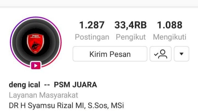 Akun Instagram pribadi Syamsu Rizal @dengical