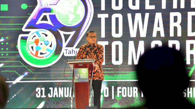 Gubernur Sulsel Prof. Nurdin Abdullah, memberikan sambutan pada Hari Jadi yang ke 59 tahun, di Hotel Four Point by Sheraton Makassar, Jumat (31/01/2020).