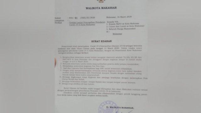 Surat Edaran Pj Walikota Makassar.