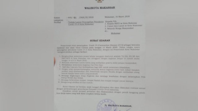 Surat Edaran Pj Walikota Makassar.