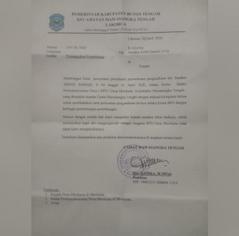 Camat Masteng Tolak Penangguhan Penguduran Diri Arifin Samari Sebagai Ketua BPD Morikana