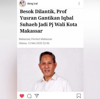 Lewat Akun Instagram, Deng Ical Beri Selamat ke Prof Yusran dan Iqbal&nbsp; Suhaeb