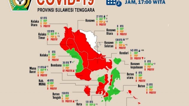 Update kasus Covid-19 Provinsi Sulawesi Tenggara, Jumat (15/05/2020). (Sumber: Gugus Tugas Penanganan Covid-19 Sultra).