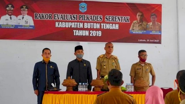 Rapat Koordinasi evaluasi Pilkades tahun 2019 Kabupaten Buton Tengah, Senin (29/06/2020).