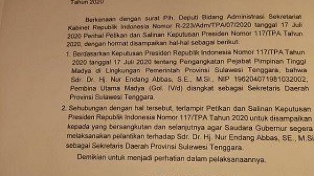 SK Mendagri yang ditandatangani Dirjen Otoda.