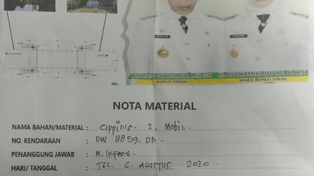 Beredar Foto Bupati-Wakil Bupati Sinjai di Nota Material Proyek Jembatan Barukang III