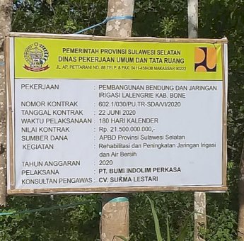 Proyek Bendung dan Irigasi Senilai Rp 21,5 Miliar di Lapri Kabupaten Bone Dihentikan, Ada Apa?