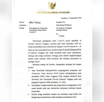 Gubernur Ali Mazi Imbau Seluruh Tenaga Medis di Sultra Wajib Swab