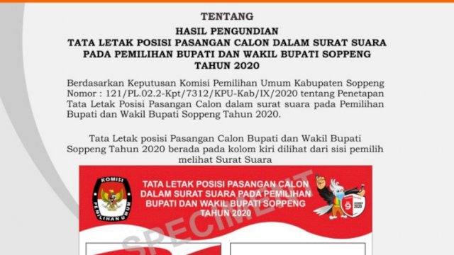 Contoh Surat Suara Pilkada Soppeng 2020.