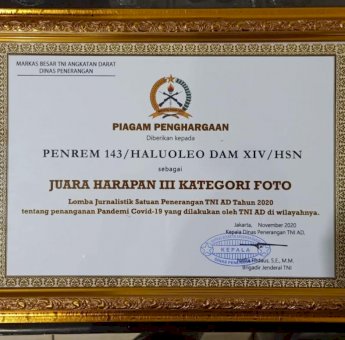 Hadiri Rapat Evaluasi Penerangan Angkatan Darat, Penrem 143/HO Terima Apresiasi