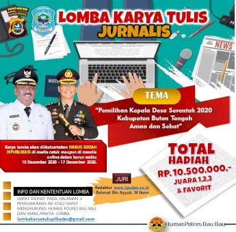 Polres Baubau Gelar Lomba Karya Tulis Jurnalis pada Pilkades Serentak 2020 Buton Tengah
