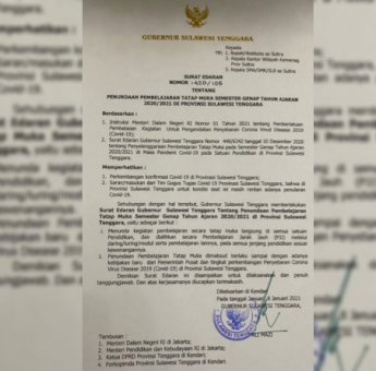 Masih Rentan Penularan Covid-19, Gubernur Sultra Himbau Semua Satuan Pendidikan Tunda PTM