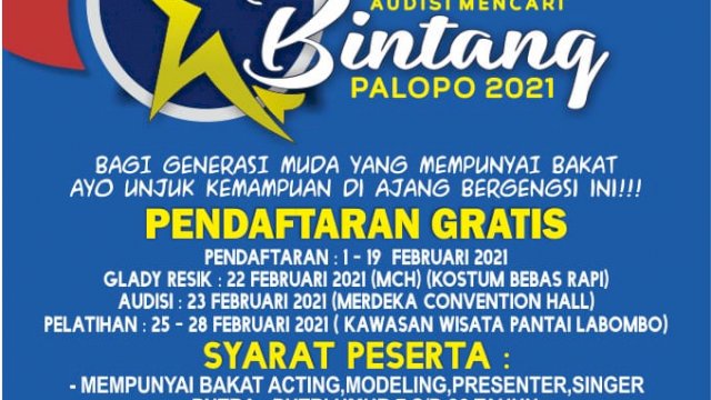 Pendaftaran Audisi Mencari Bintang Dinas Kebudayaan Palopo Telah Dibuka, Ini Syaratnya
