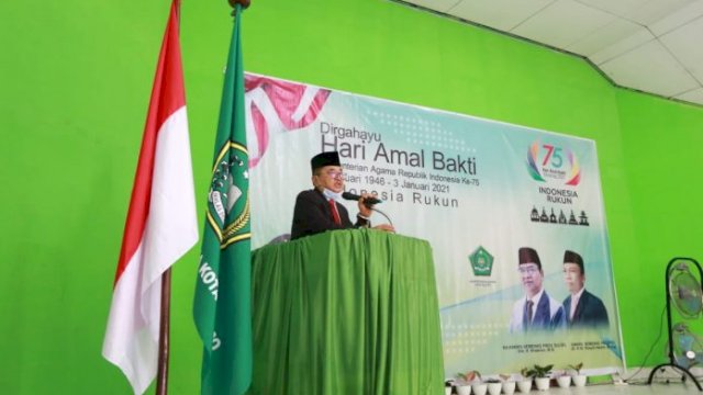 Kementerian Agama Kota Palopo melaksanakan upacara Peringatan Hari Amal Bakti (HAB) Ke-75 Kementerian Agama Republik Indonesia Tahun 2021 yang dilaksanakan di Aula Madrasah Tsanawiyah Negeri (MTsN) Palopo, Selasa (05/01/2021).