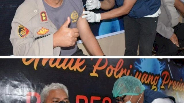 Kepolisian Resor (Polres) Luwu Timur melaksanakan kegiatan penyuntikan vaksin Sinovac untuk pencegahan virus Covid-19 di Aula Polres Luwu Timur, Rabu (10/3/2021).