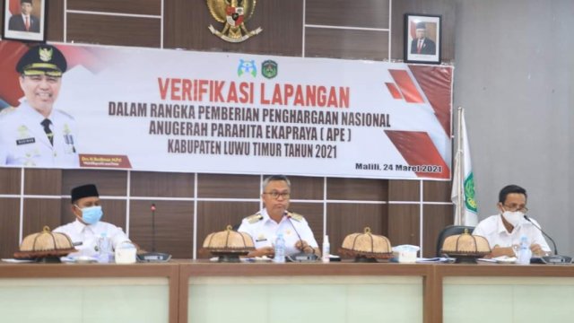 Wakil Bupati Luwu Timur, Budiman mengikuti kegiatan Verifikasi Lapangan Penilaian Penghargaan Anugerah Parahita Ekapraya (APE) 2021, Rabu (24/3/2021).