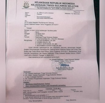Beredar Surat Kejati Sulsel Periksa PPTK Proyek Pembangunan Gedung Kantor Wali Kota Palopo