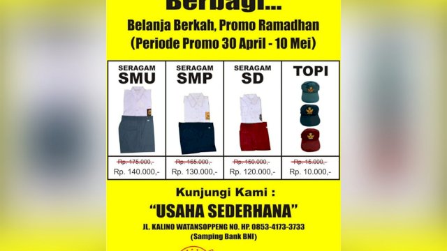 Berkah Ramadhan, Usaha Sederhana Discount Seragam Sekolah