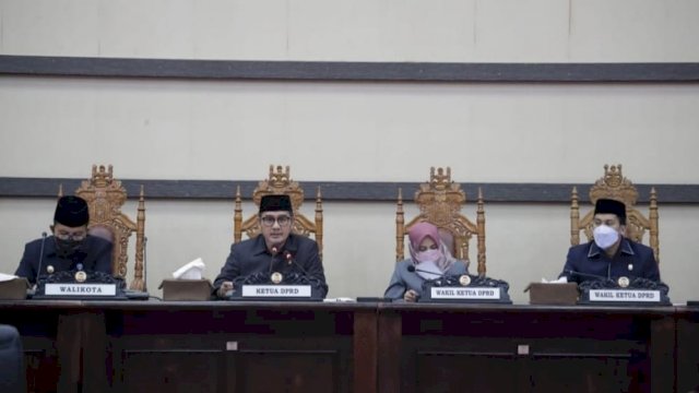 Rapat Paripurna Penetapan Rencana Kerja Anggota DPRD Kota Makassar untuk tahun anggaran 2022, Rabu (05/05/2021).