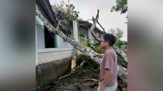 Kondisi Mesjid Nurul Jihad Dusun Mangasa, Desa Lamatti Riaja, Kecamatan Bulupoddo, Rusak Ditimpa Pohon Tumbang akibat hujan deras disertai angin kencang, Jum'at (14/05/2021).