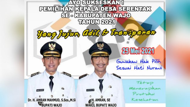Bupati dan Wabup Wajo Ajak Masyarakat Sukseskan Pilkades Serentak 2021