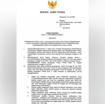 Terapkan PPKM Level 3, Masuk Luwu Utara Wajib Isolasi Mandiri 5 Hari