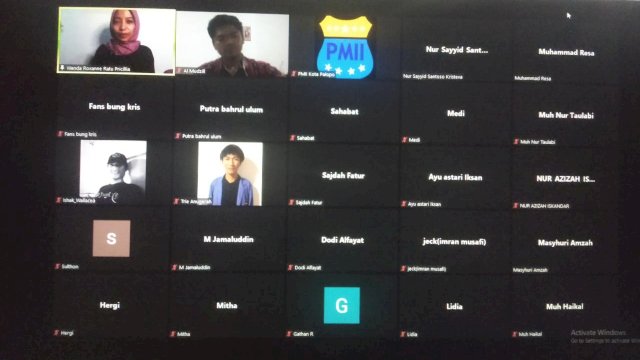 Pengurus Cabang PMII Palopo menggelar dialog virtual melalui Zoom Meeting, Minggu (15/8/2021).