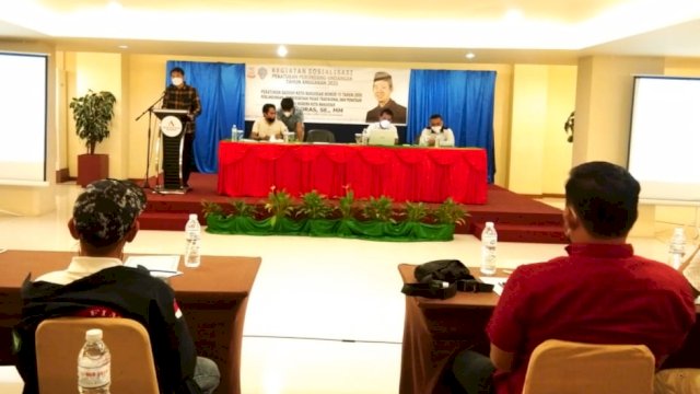 Kegiatan sosialisasi Perda Nomor 15 tahun 2009 yang digelar Anggota DPRD Kota Makassar, Eric Horas di Hotel Grand Asia, Jalan Boulevard,&nbsp;Makassar, Sabtu (28/8/2021).