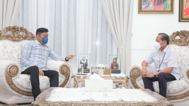 Kepala Satuan Kerja Pelaksanaan Prasarana Wilayah Sulawesi Selatan Abdul Malik, menemui Bupati Gowa Adnan Purichta Ichsan.