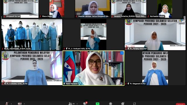 Pelantikan Pengurus Wilayah Himpunan Pendidik dan Tenaga Kependidikan Anak Usia Dini Indonesia (HIMPAUDI) Provinsi Sulsel Periode 2021-2025, yang dilaksanakan secara virtual, Selasa (21/09/2021).