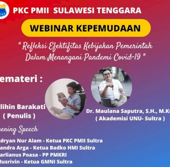 PKC PMII Sultra Gelar Webinar Merefleksi Kebijakan Pemerintah dalam Menangani Pandemi Covid-19