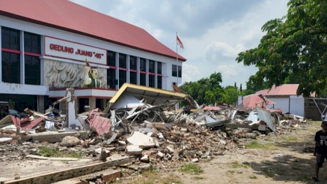 Kondisi aset Perseroda Sulsel di kawasan Gedung Juang 45, Jalan Sultan Alauddin Makassar pasca penertiban, Senin (4/10/2021).